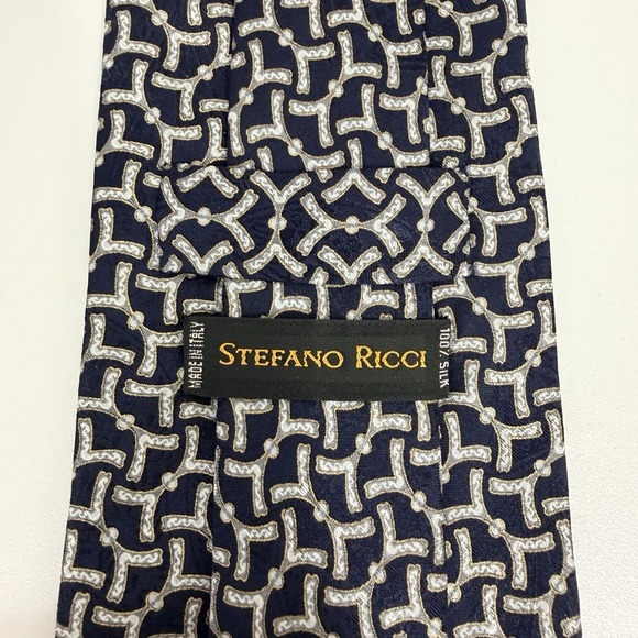 Stefano Ricci NEW Men's Tie Geometric Navy/Gray/Bronze Satin Silk 4
